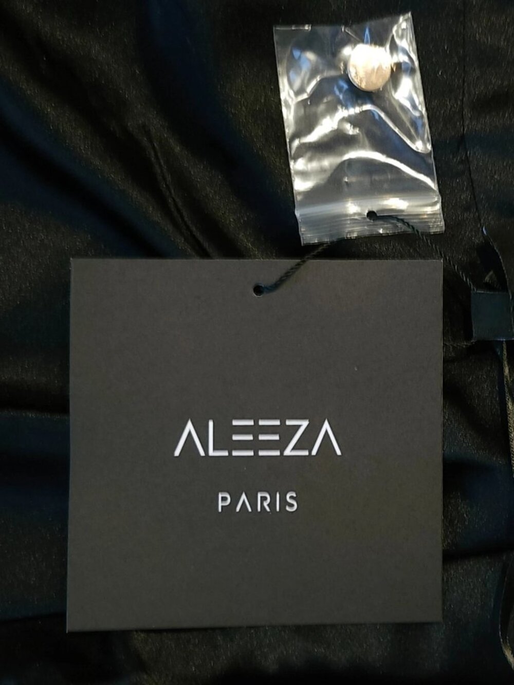 Aleeza Paris Elegant Black Satin Maxi Skirt With Golden Button Size Medium NWT - Picture 5 of 6